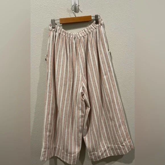 American Eagle Striped Wide Leg Linen/Cotton Blend Crop Pants NWT L - Picture 5 of 8